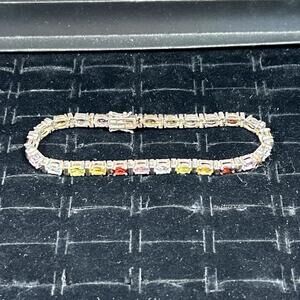 beautiful multi gemstone 925 tennis bracelet-Thailand-8”